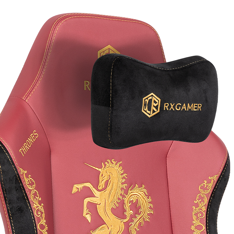 كرسي ألعاب RXGAMER RX-2061 من الجلد الصناعي باللون العنابي ومسند ذراع وحيد القرن رباعي الأبعاد